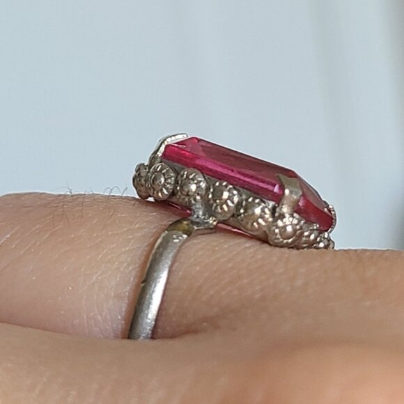 Vintage Boho Antique Sterling Silver Rectangle Pink Topaz Crystal Ring 6 - Picture 14 of 14